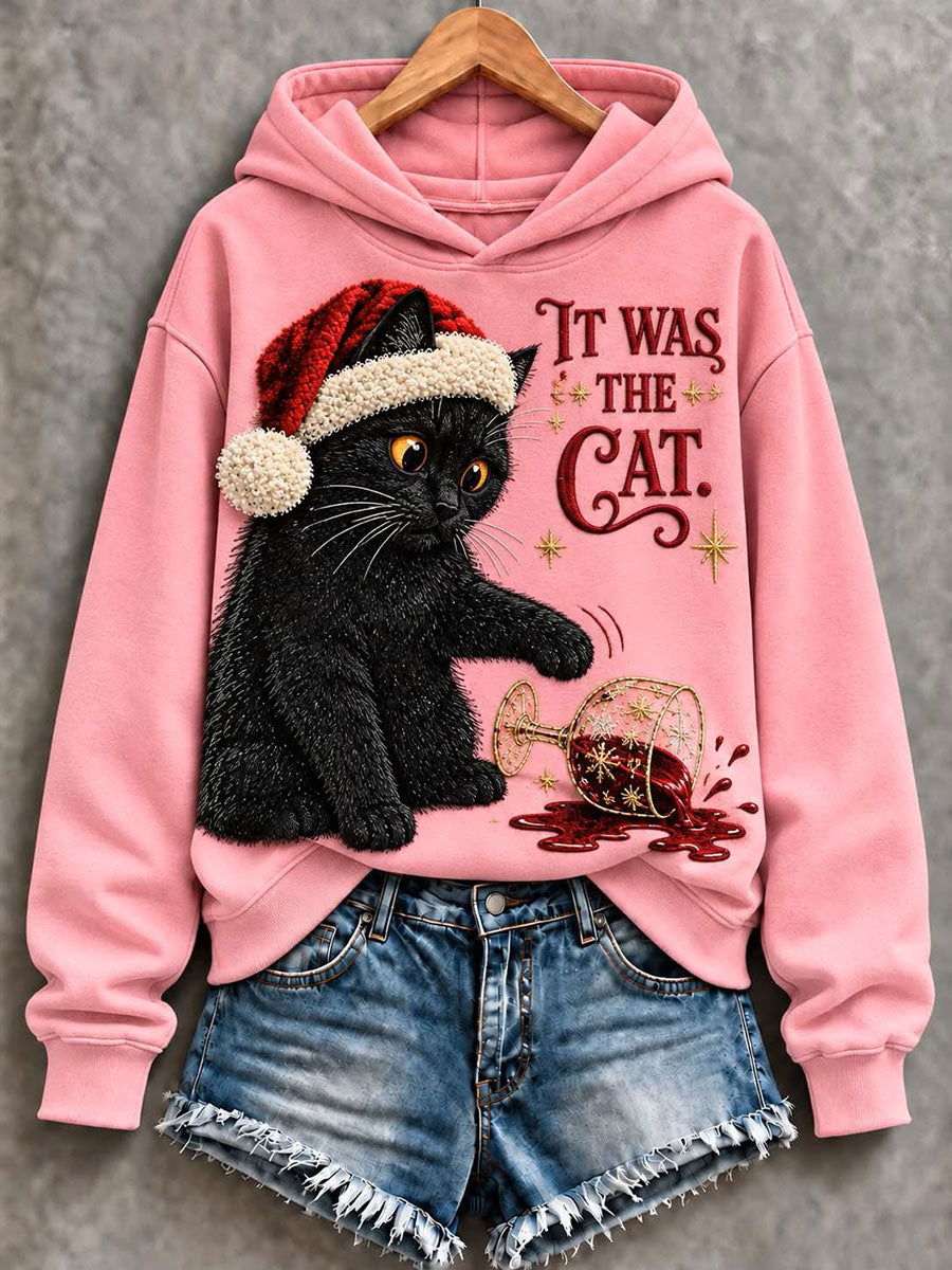 Women's It Was The Cat Print Regular Sweatshirt