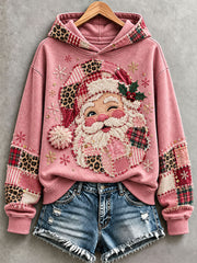 Women's Pink Santa Patchwork Art Hoodie