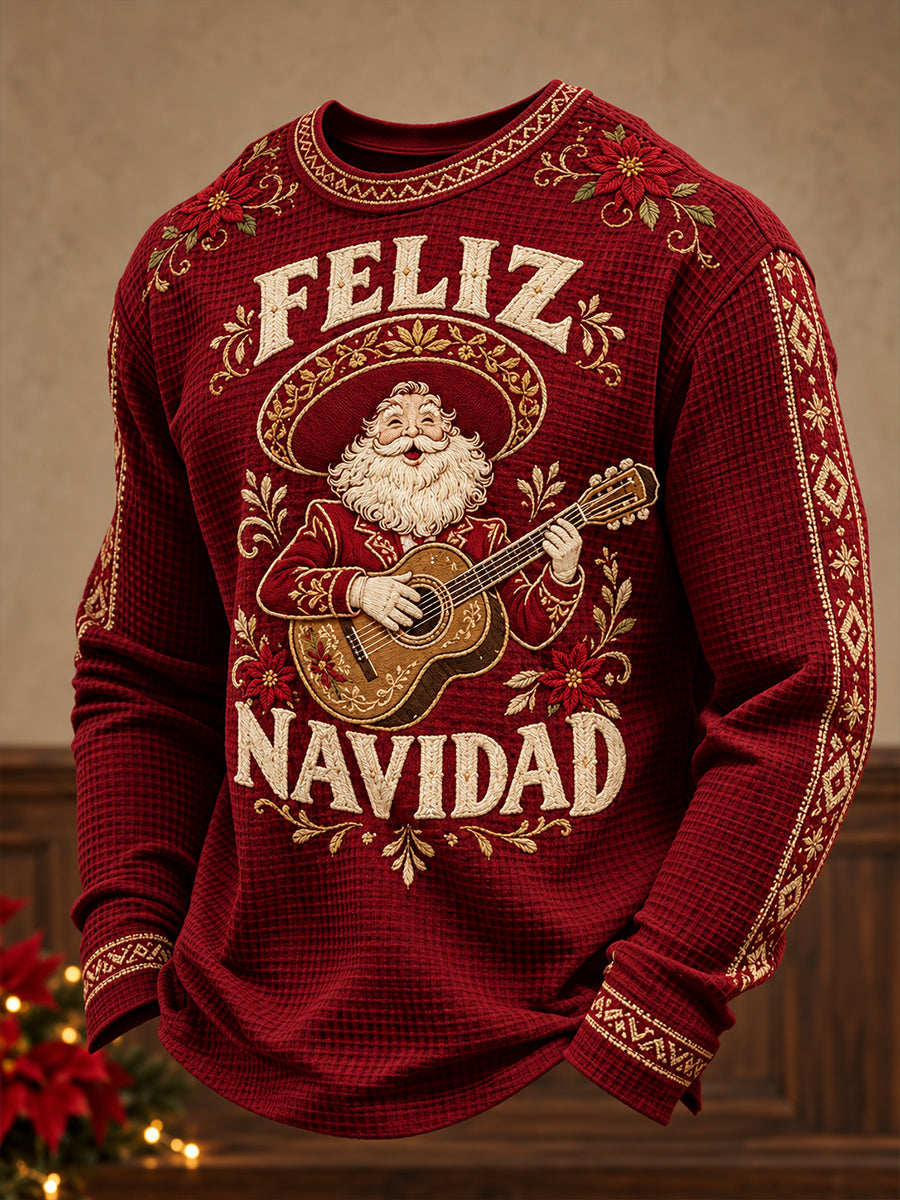 Men's Mexico Christmas Feliz Navidad Printed Waffle Sweatshirt