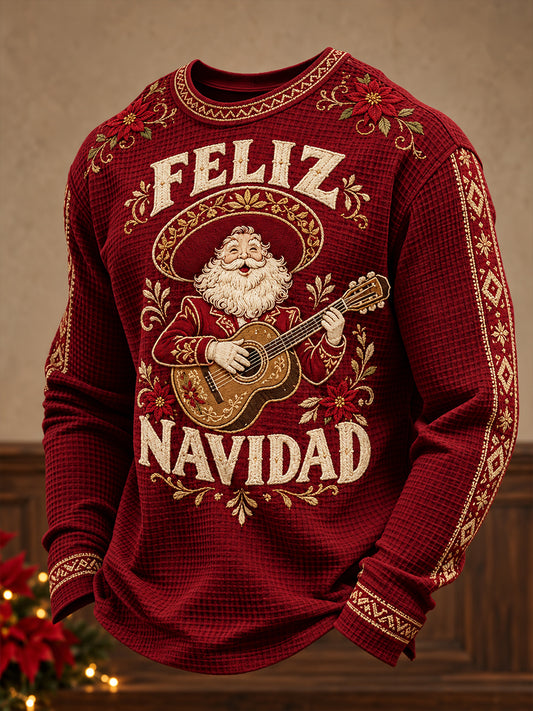 Men's Mexico Christmas Feliz Navidad Printed Waffle Sweatshirt