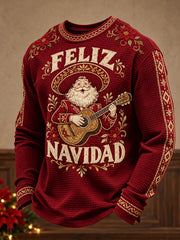 Men's Mexico Christmas Feliz Navidad Printed Waffle Sweatshirt