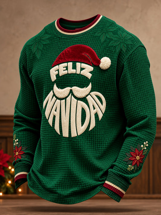 Men's Mexico Christmas Feliz Navidad Printed Waffle Sweatshirt