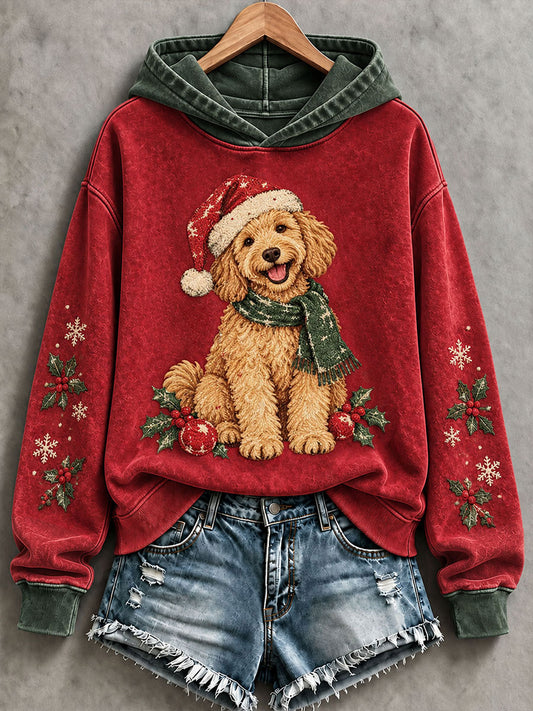 Women's Christmas Funny Dog Print Regular Hoodie