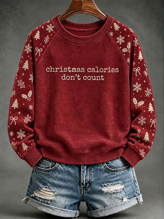 Women's 'Christmas Calories Don’t Count ' Fun Print Casual Sweatshirt