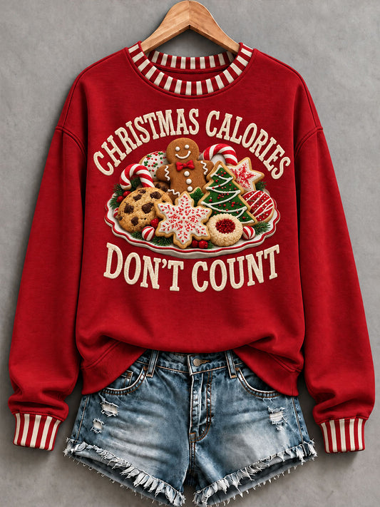 Women's 'Christmas Calories Don’t Count ' Fun Print Casual Sweatshirt