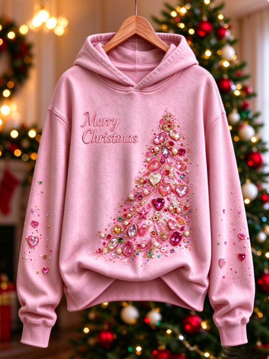 Women's Pink Christmas Tree Hoodie