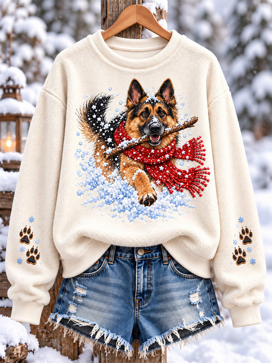 Women's Cute Dog Print Flannel Sweatshirt