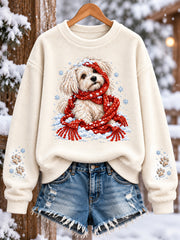 Women's Cute Dog Print Flannel Sweatshirt