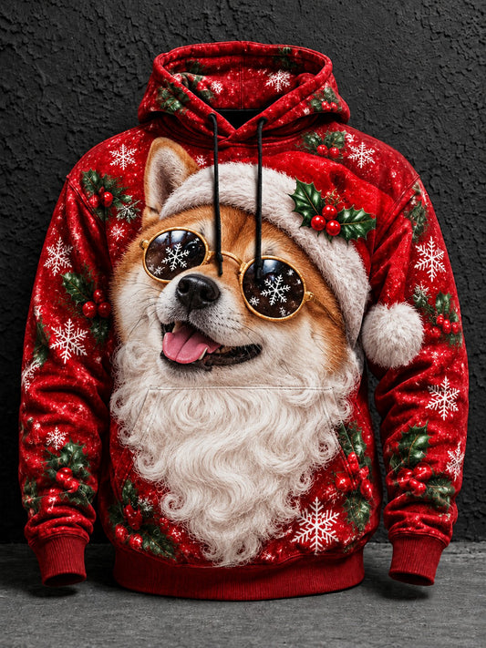 Men's Christmas Dog Printed Hoodie