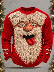 Men's Funny Santa Claus Ugly Print Waffle Long Sleeve T-Shirt