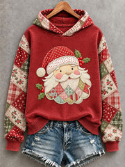 Women's Christmas Santa Claus Patchwork Print Casual Hoodie