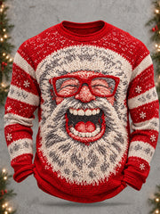 Men's Funny Santa Claus Ugly Print Waffle Long Sleeve T-Shirt
