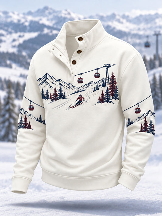 Men's Ski Lovers Ready For Ski Season Casual Buttons Pullover