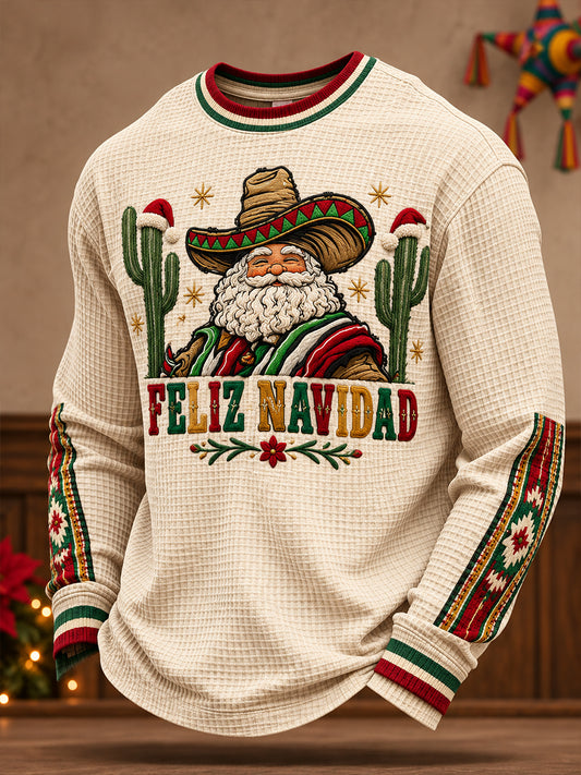 Men's Mexico Christmas Feliz Navidad Printed Waffle Sweatshirt