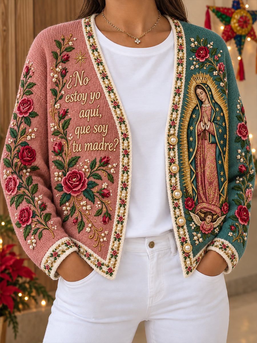 Women‘s Mexico Our Lady of Guadalupe Day Floral Art Printed Cardigan