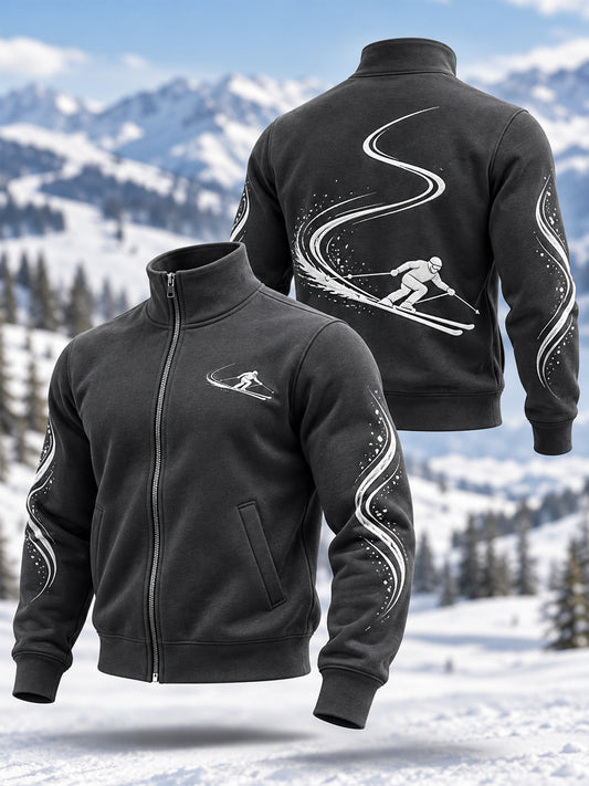 Men's Ski Lovers Ready For Ski Season Casual Zipper Sweatshirt