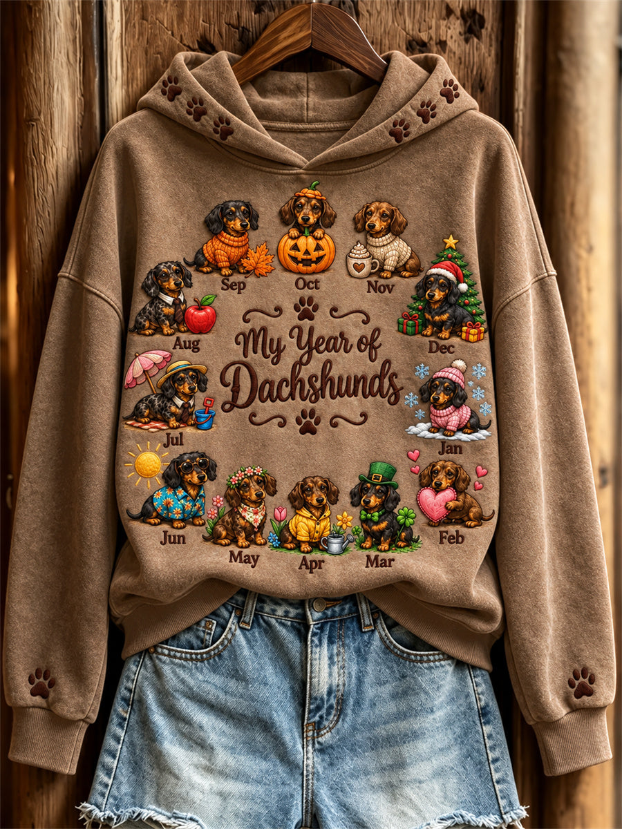 Women's My Year of Dachshunds Monthly Dogs Print Hoodie