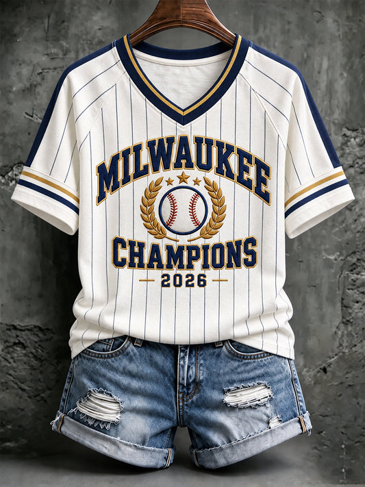 Women's Baseball Lover Champions Printed T-shirt
