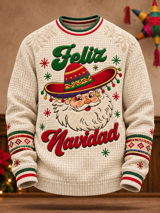 Men's Mexico Christmas Feliz Navidad Printed Waffle Sweatshirt