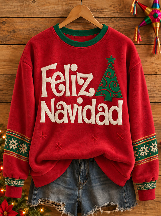 Women's Mexico Christmas Feliz Navidad Printed Flannel Sweatshirt