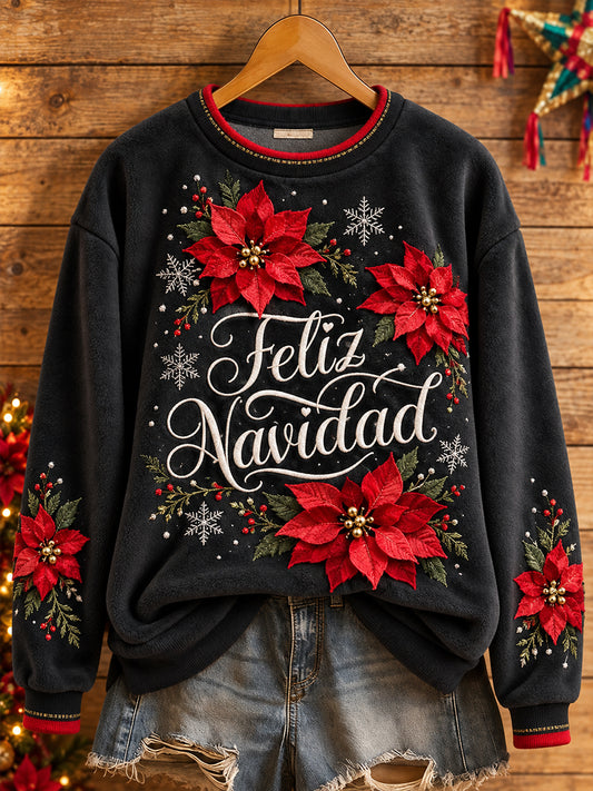 Women's Mexico Christmas Feliz Navidad Printed Flannel Sweatshirt