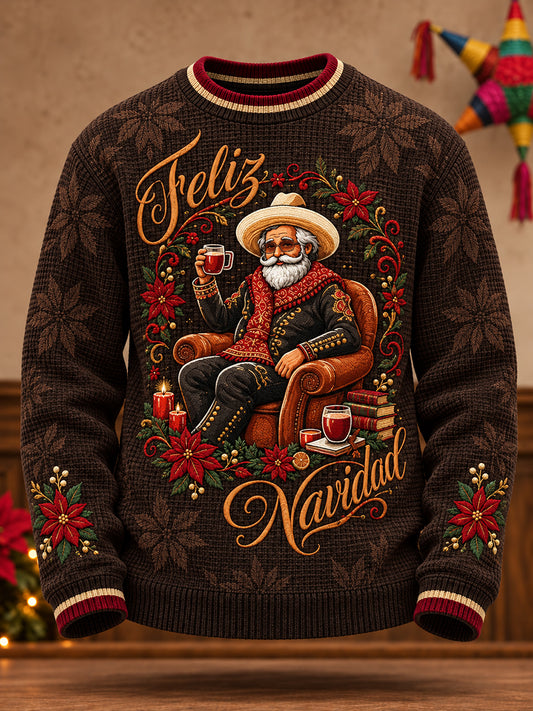 Men's Mexico Christmas Feliz Navidad Printed Waffle Sweatshirt