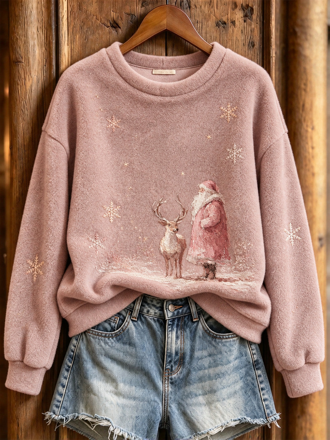 Women's Winter Santa Claus Pattern Casual Flannel Sweatshirt