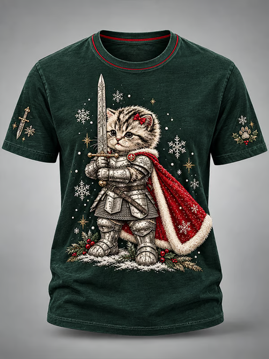 Men's A Cat-As-A-Knight Print short sleeves t-shirt