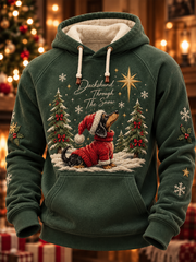 Men's Funny Christmas Xmas Dachshund Printed Velvet Raglan Hoodie