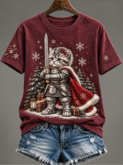 Women's A Cat-As-A-Knight Print short-sleeved T-shirt