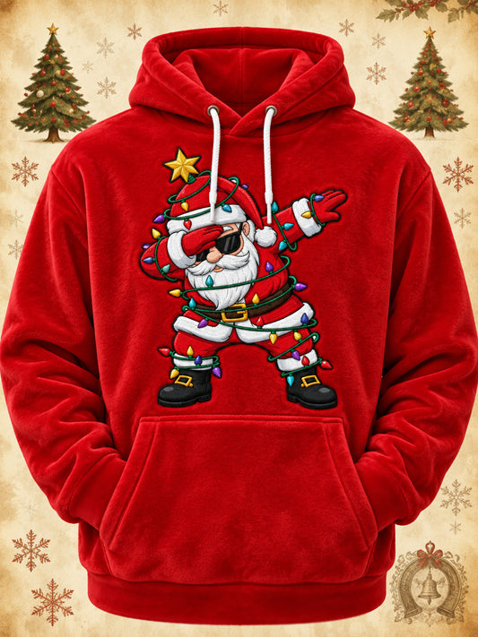 Men's Funny Christmas Santa Claus Print Casual Flannel Hoodie