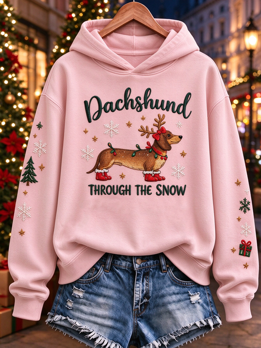 Women's Funny Christmas Xmas Dachshund Printed Regular Sweatshirt