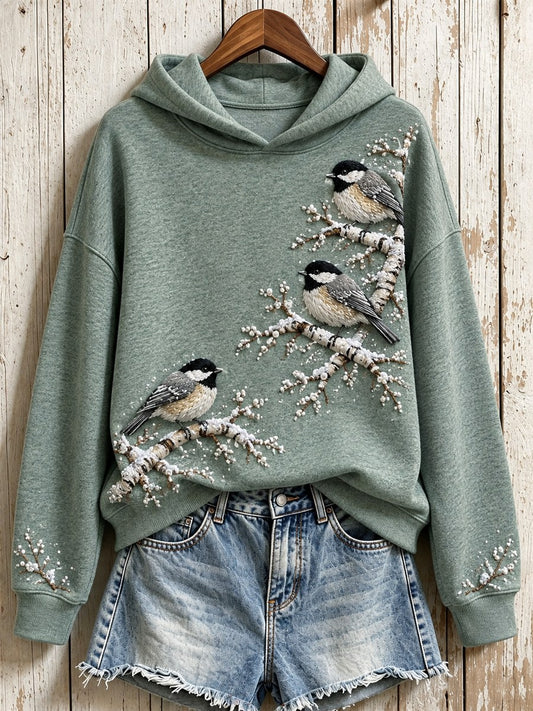Women's Snowy Winter Black-capped Chickadee On Branch Print Hoodie