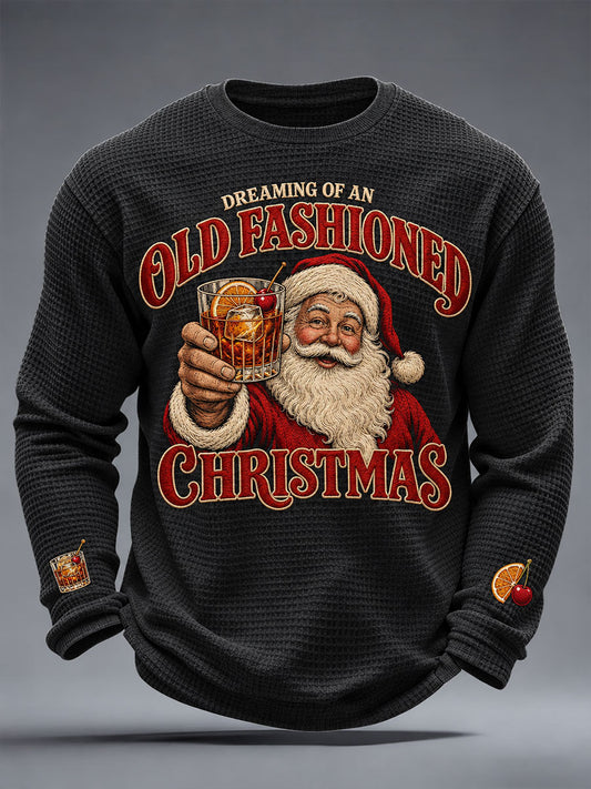 Men's Dreaming Of An Old Fashioned Christmas Print Waffle Long Sleeve T-Shirt