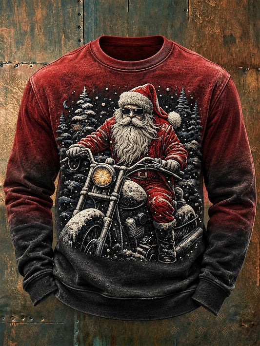 Men's Vintage Christmas pattern casual round-neck sweatshirt.