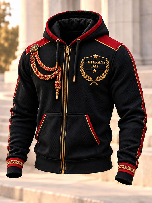Men's Veterans Day Printed Casual Zip-Up Hoodie