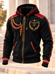 Men's Veterans Day Printed Casual Zip-Up Hoodie