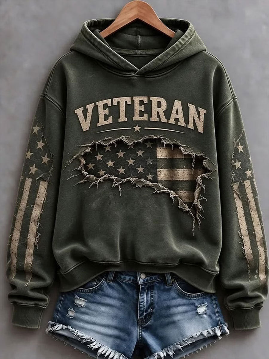 Women's Veterans Day Printed Casual Hoodie