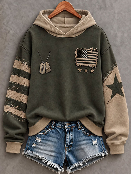 Women's Veterans Day Printed Casual Hoodie