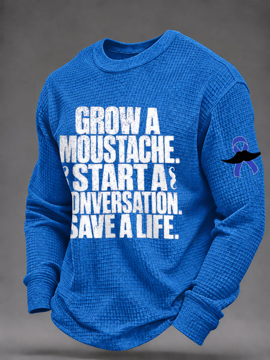 Men's Mustache Print Men's Health Support Graphic Waffle Sweatshirt