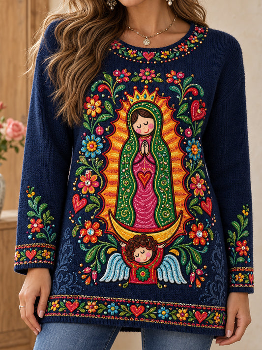 Women's Mexico Our Lady of Guadalupe Day Art Printed Sweater