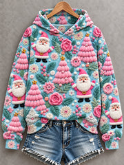 Women's Christmas Pink Santa Claus Print Casual Hoodie