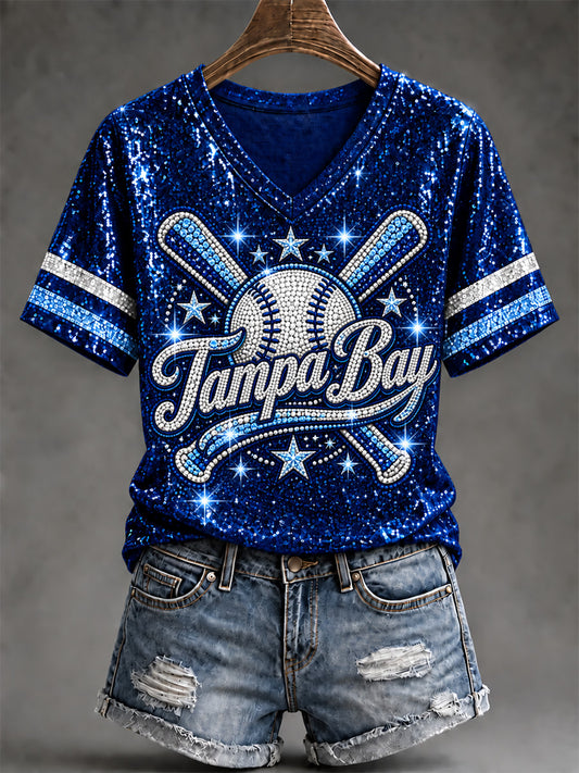 Women's Tampa Bay Baseball Lover Print V-Neck Tee