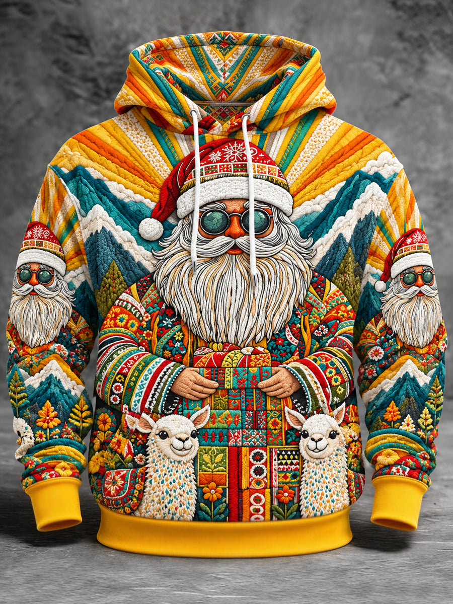 Men's Retro Hippy Christmas Santa Claus Print Casual Hoodie