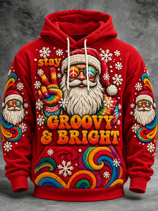 Men's Hippy Christmas Santa Claus Print Casual Hoodie