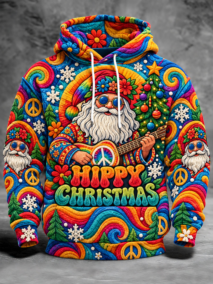 Men's Hippy Christmas Santa Claus Print Casual Hoodie