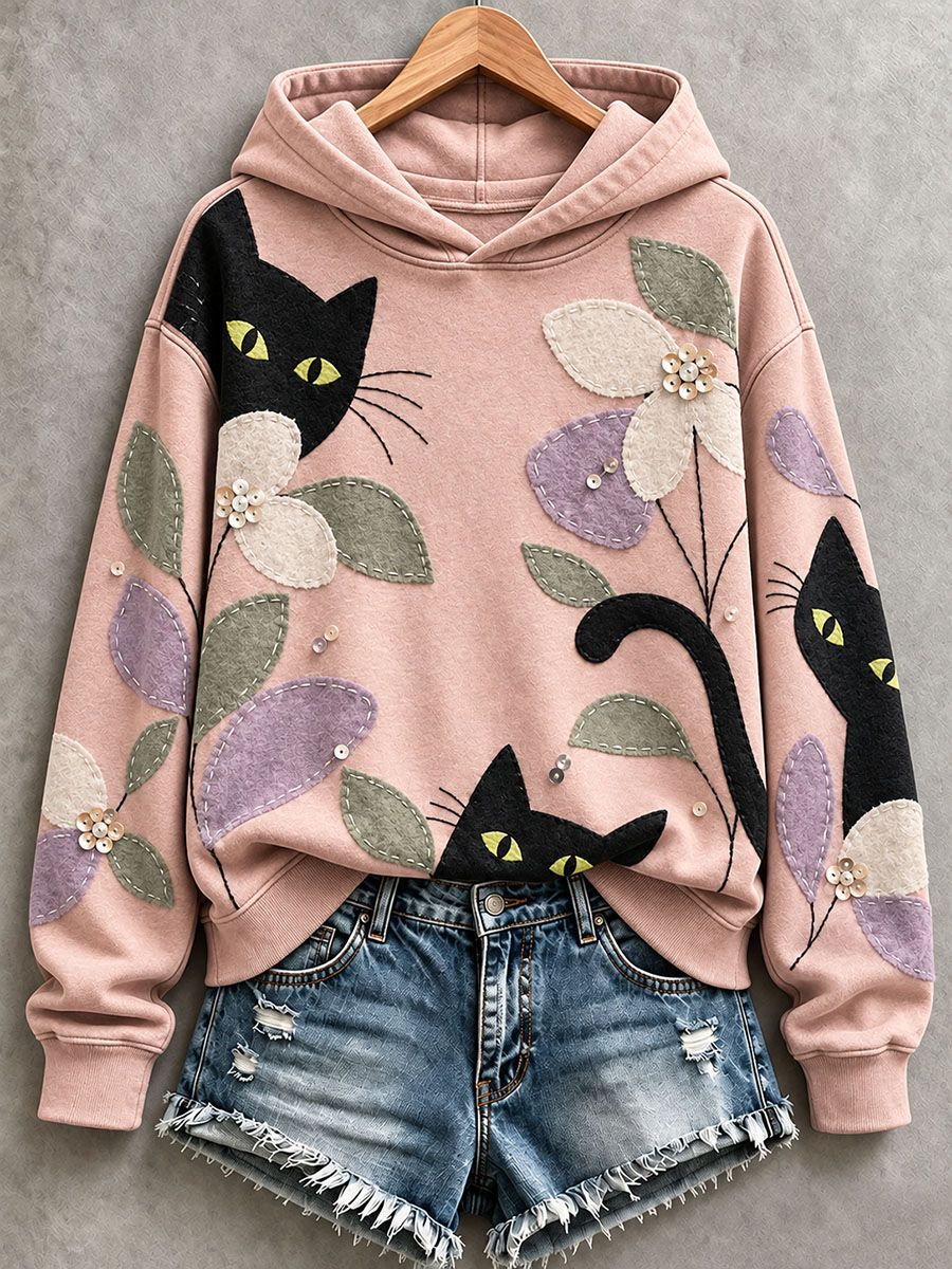 Women's Cute Cat Patchwork Art Hoodie