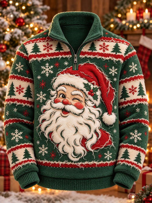 Men's Retro Raggedy Christmas Santa Print Flannel Sweatshirt