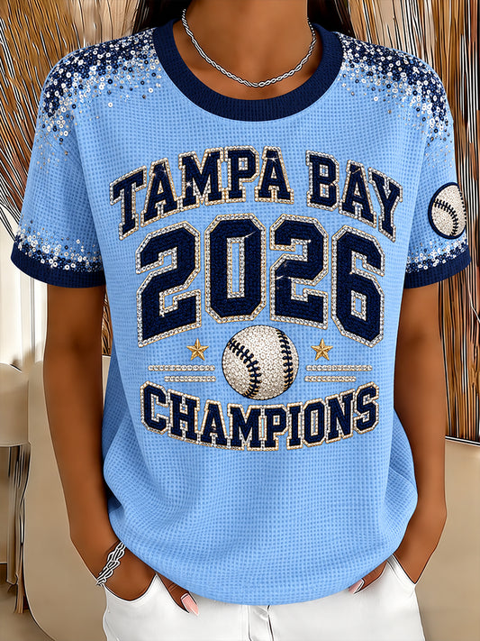 Women's Tampa Bay Baseball Lover Printed Waffle T-shirt