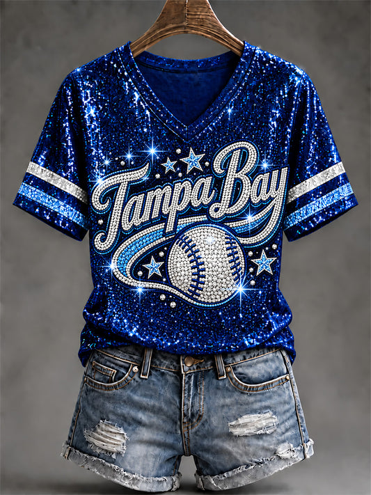 Women's Tampa Bay Baseball Lover Print V-Neck Tee